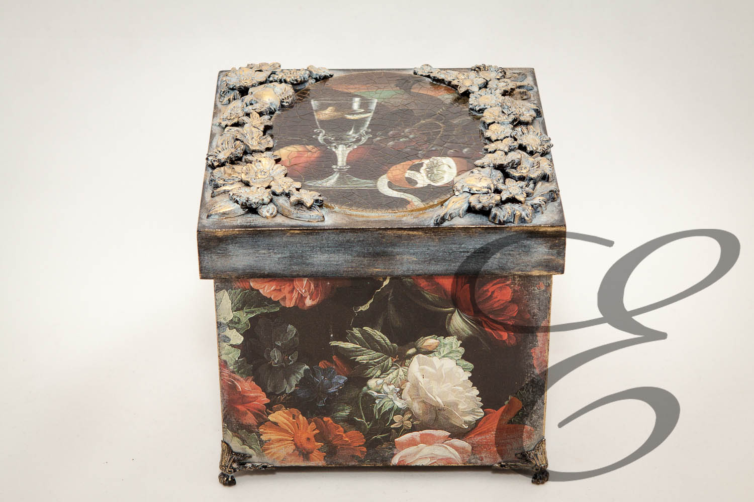 Deko Herz Türkis mit Blumen Verziert Shabby Chic – Handgefertigtes Unikat von E-Family Jestetten