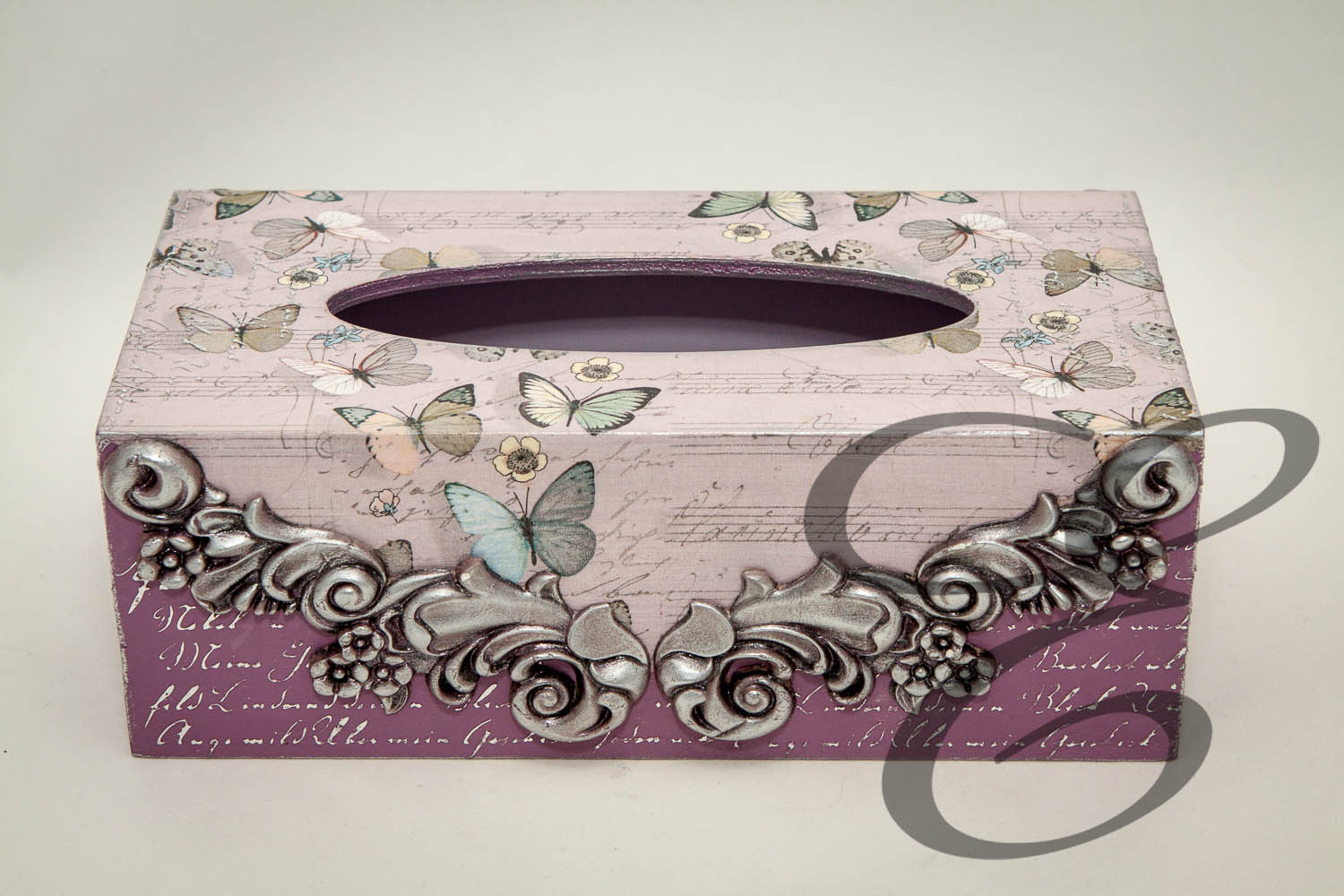 Handbemalte Kosmetiktücherbox im Lavendel-Design