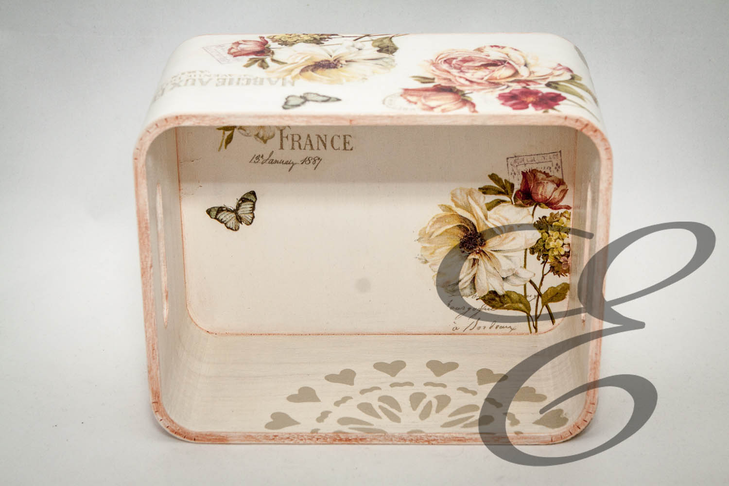 Korb Körbchen Shabby Chic Blumenmotive – Handgefertigtes Unikat von E-Family Jestetten