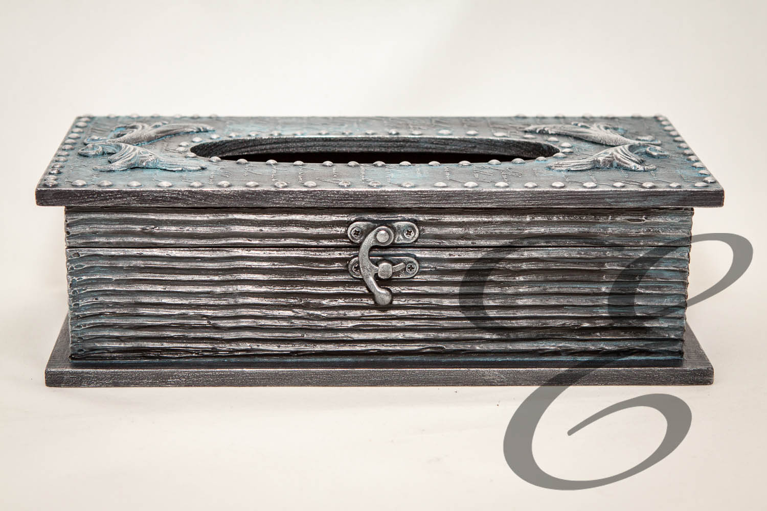 Kosmetiktücherbox Silber Grau in Buchform mit Ornamenten Verziert – Handgefertigtes Unikat von E-Family Jestetten